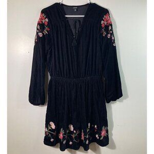 Womens Ana‎ Embroidered Velvet Dress M V Tie Neck Elastic Waist Lined Polyester